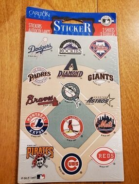 Carlton Cards Sealed MLB Baseball Logo Sticker Sheets Reds Mets Giants 90s